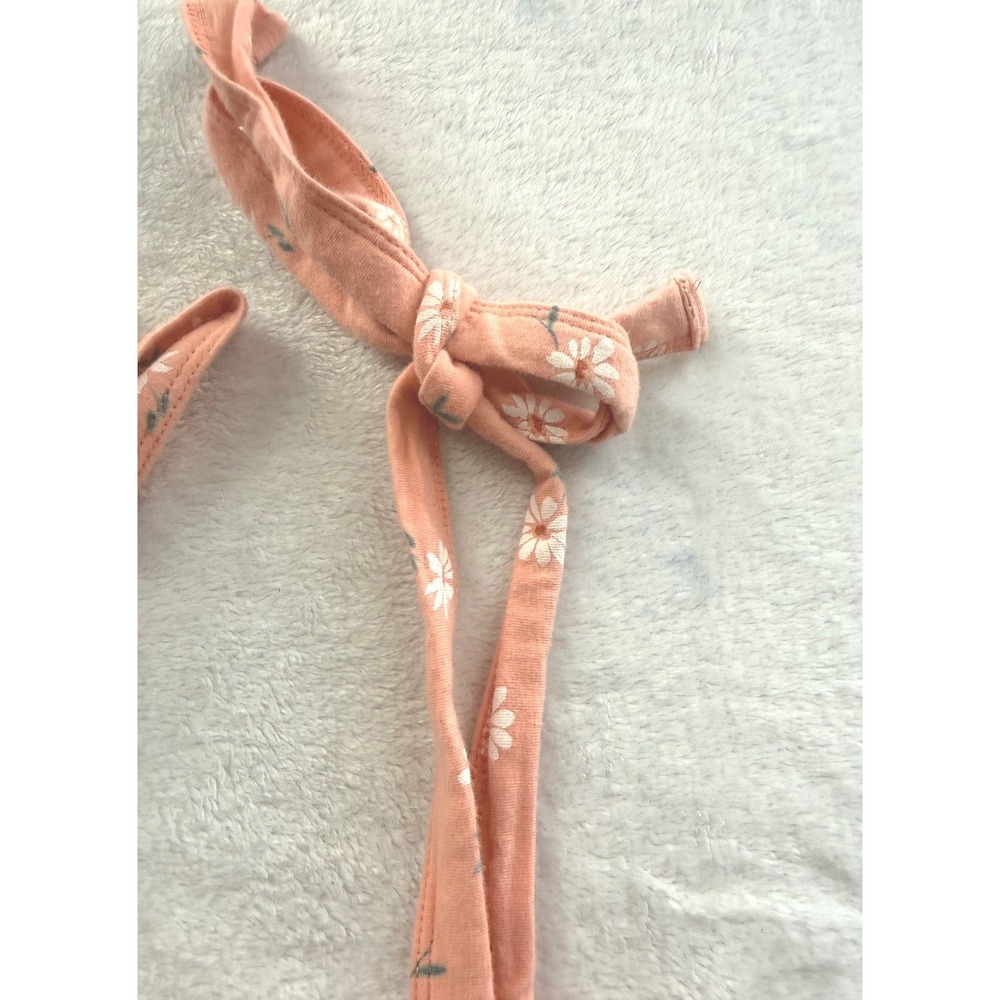 Hollister Smocked Tank Top Womens XS Peach Pink Daisy Floral Tie Strap Crop Cami - Picture 11 of 11